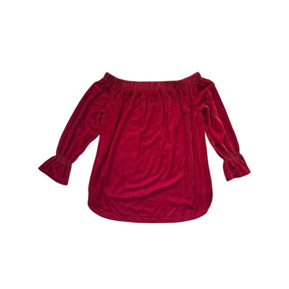 Gibson Latimer Shirt Womens Medium Red Velvet Off Shoulder Bell Sleeve Blouse - Picture 3 of 9